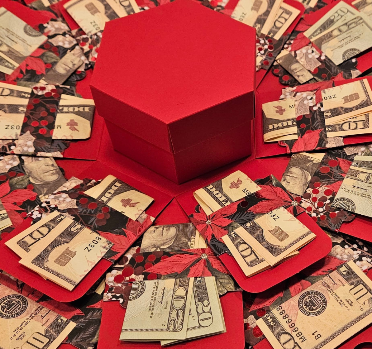 Christmas Explosion Money Gift Box in Red or Black by Spendable Arrangements