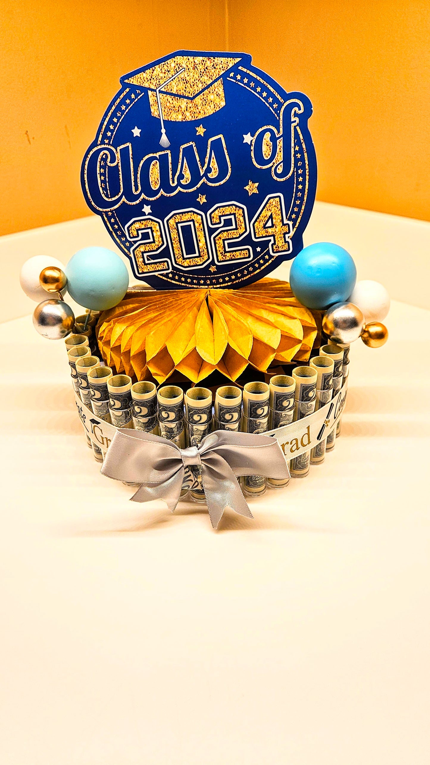 2024 Graduation Money Cake In Blue and Gold
