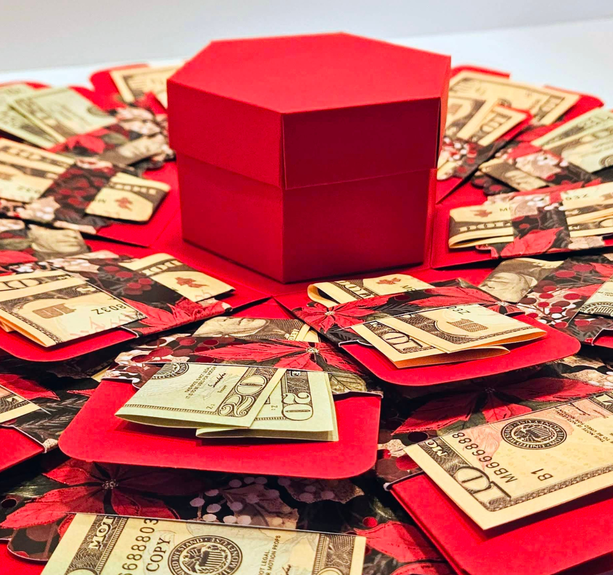 Christmas Explosion Money Gift Box in Red or Black by Spendable Arrangements