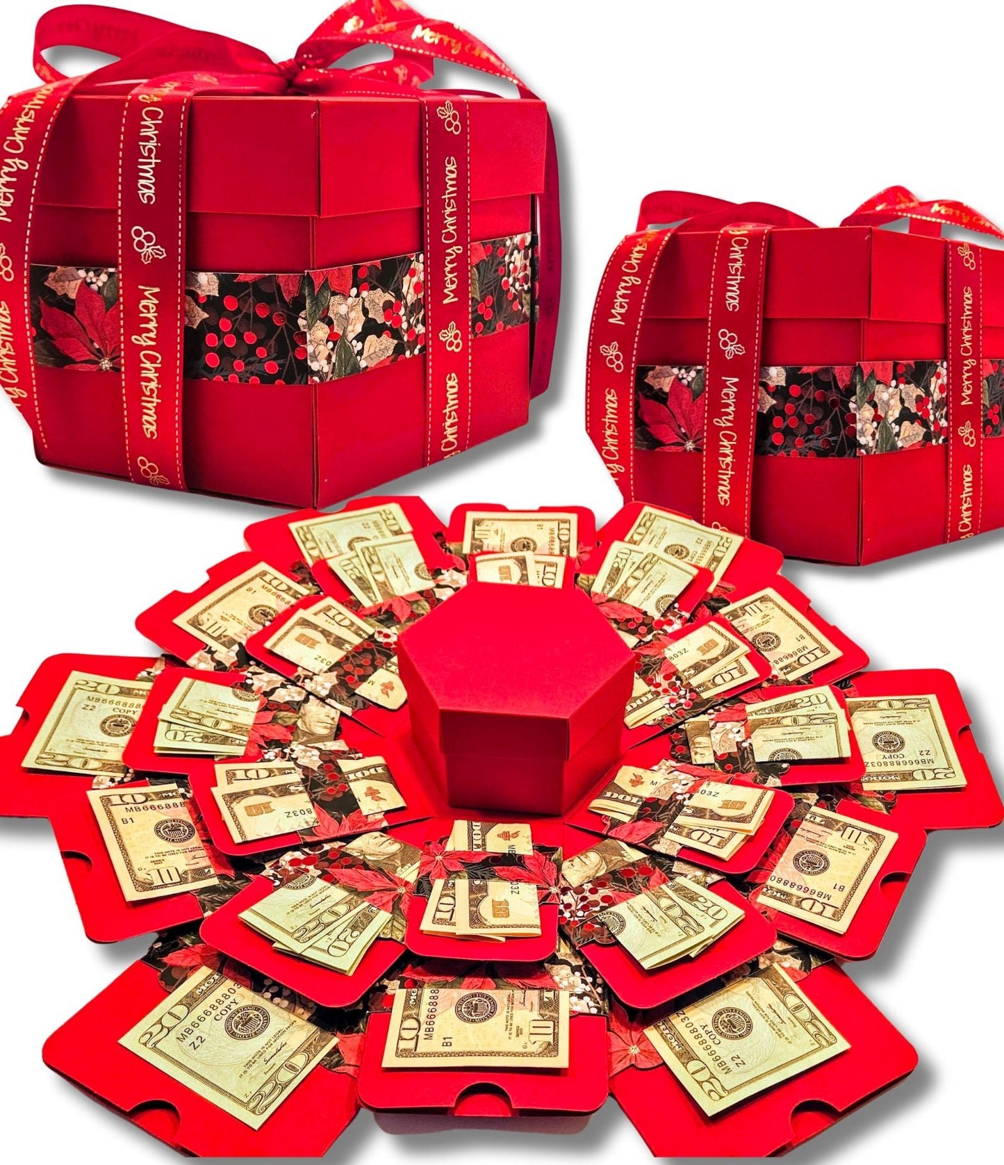 Christmas Explosion Money Gift Box in Red or Black by Spendable Arrangements