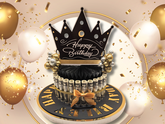 Black and Gold Money Cake Personalized With Recipient's Name
